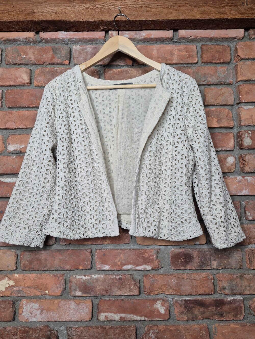 Susy Shier 100% Cotton Eyelet Cropped Jacket Blazer Ivory XL
